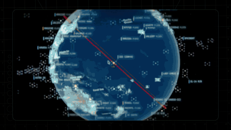 God's-eye surveillance view tracking activity across the city